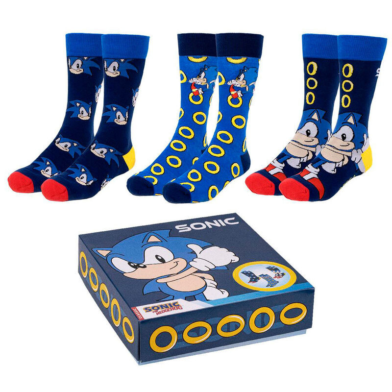 Set 3 calcetines Sonic the Hedgehog adulto - 8445484333428