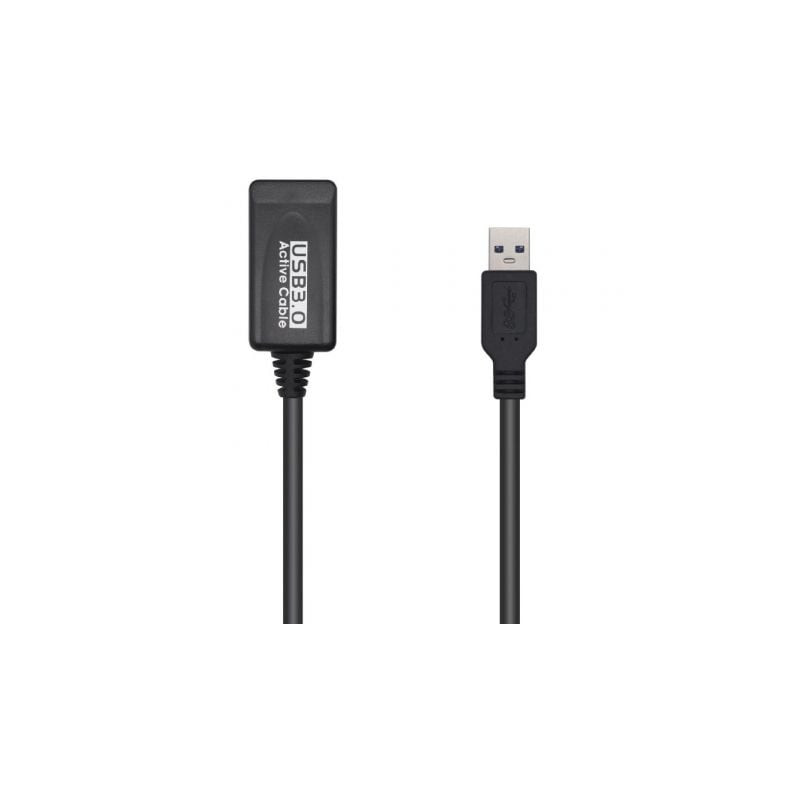 Cable Alargador USB 3.0 con Amplificador Aisens A105-0525/ USB Macho - USB Hembra/ Hasta 9W/ 625Mbps/ 5m/ Negro - A105-0525