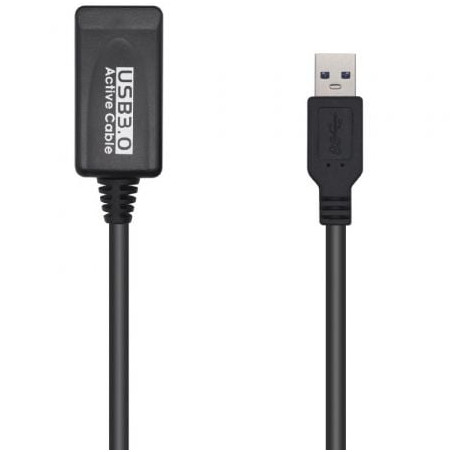 Cable Alargador USB 3.0 con Amplificador Aisens A105-0525/ USB Macho - USB Hembra/ Hasta 9W/ 625Mbps/ 5m/ Negro - A105-0525