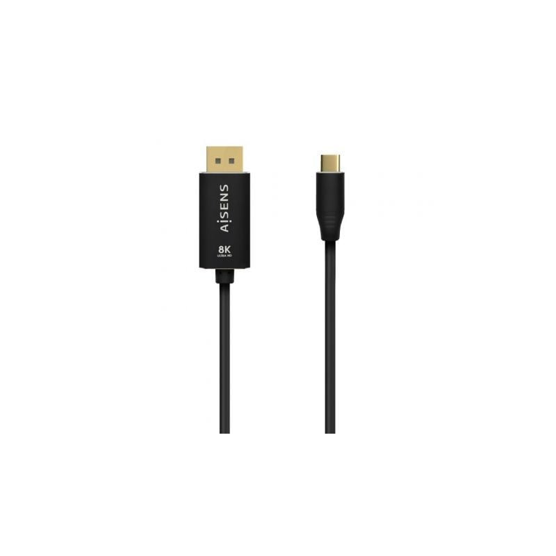 Cable Conversor DisplayPort 8K 60HZ Aisens A109-0687/ USB Tipo-C Macho - Displayport Macho/ Hasta 27W/ 1250Mbps/ 1.8m/ Negro - A
