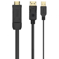 Cable Conversor Aisens A122-0641/ HDMI Macho - DisplayPort Macho + USB Macho/ Hasta 10W/ 2250Mbps/ 10cm + 1.8m/ Negro - A122-064