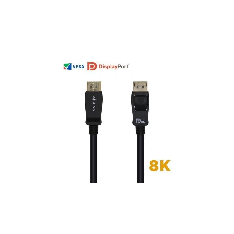 Cable DisplayPort 1.4 8K Aisens A149-0432/ DisplayPort Macho - DisplayPort Macho/ 2m/ Certificado/ Negro - A149-0432