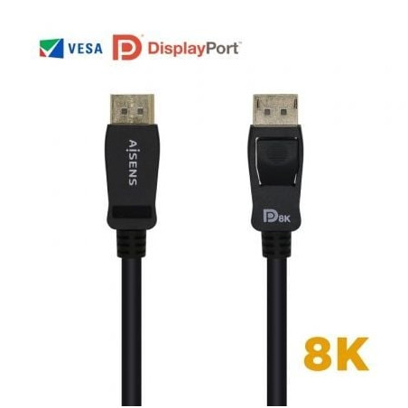Cable DisplayPort 1.4 8K Aisens A149-0432/ DisplayPort Macho - DisplayPort Macho/ 2m/ Certificado/ Negro - A149-0432