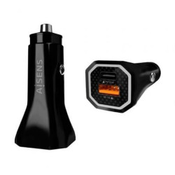 Cargador de Coche Aisens ASCH-CAR2PQC-BK/ 1xUSB-Tipo C/ 1xUSB/ 38W - ASCH-CAR2PQC-BK