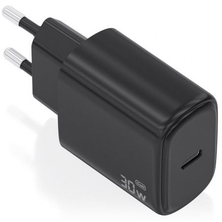 Cargador de Pared GaN Aisens A110-0976/ 1xUSB Tipo-C/ 30W/ Negro - A110-0976