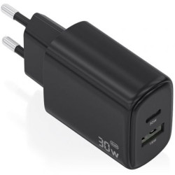 Cargador de Pared GaN Aisens A110-0978/ 1xUSB Tipo-C/ 1xUSB/ 30W/ Negro - A110-0978