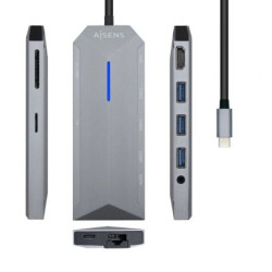 Docking USB Tipo-C Aisens ASUC-9P001-GR/ 1xHDMI 4K/ 3xUSB/ 1xRJ45/ 1xAudio/ 1xLector Tarjetas / 1xUSB Tipo-C PD/ Gris - ASUC-9P0