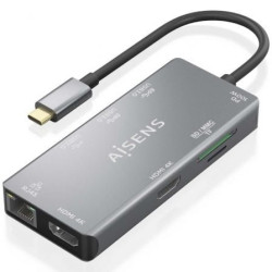 Docking USB Tipo-C Aisens ASUC-9P018-GR/ 2xHDMI 4K/ 3xUSB/ 1xRJ45/ 1xLector Tarjetas/ 1xUSB Tipo-C PD/ Gris - ASUC-9P018-GR