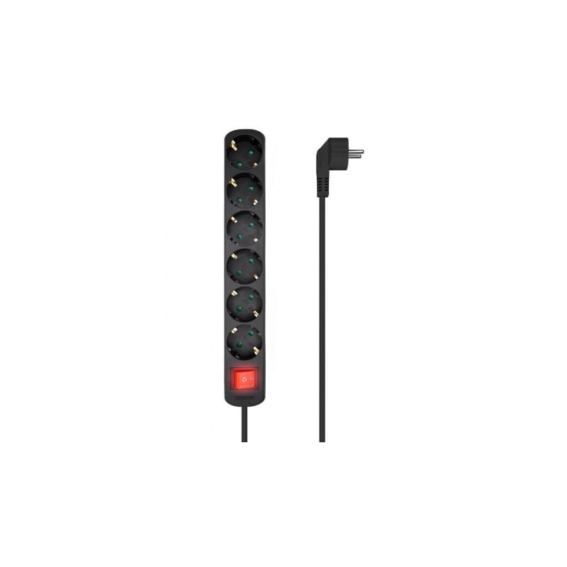 Regleta con Interruptor Aisens A154-0536/ 6 Tomas de Corriente/ Cable 1.4m/ Negro - A154-0536