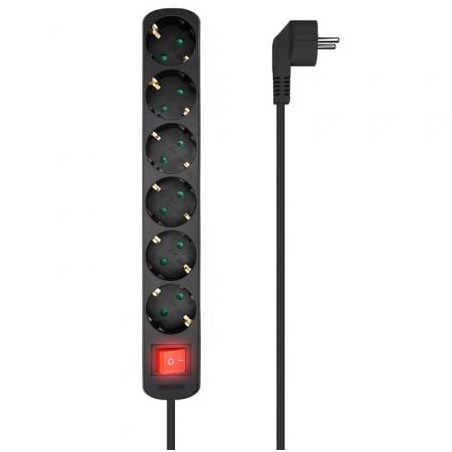 Regleta con Interruptor Aisens A154-0536/ 6 Tomas de Corriente/ Cable 1.4m/ Negro - A154-0536