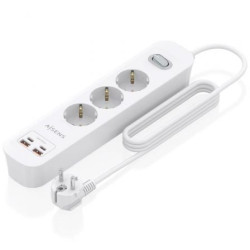 Regleta con Interruptor Aisens ASPS-2A2C10-W/ 3 Tomas de Corriente/ 2 USB - 2 USB Tipo-C/ Cable 1.4m/ Blanco - ASPS-2A2C10-W