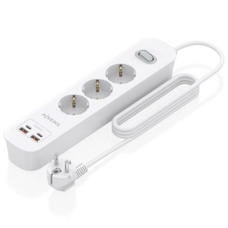 Regleta con Interruptor Aisens ASPS-2A2C10-W/ 3 Tomas de Corriente/ 2 USB - 2 USB Tipo-C/ Cable 1.4m/ Blanco - ASPS-2A2C10-W