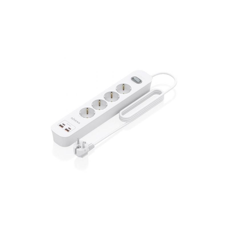 Regleta con Interruptor Aisens ASPS-2A2C12-W/ 4 Tomas de Corriente/ 2 USB - 2 USB Tipo-C/ Cable 1.4m/ Blanco - ASPS-2A2C12-W
