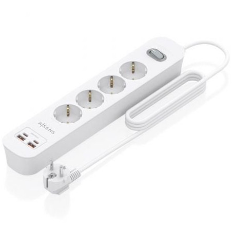 Regleta con Interruptor Aisens ASPS-2A2C12-W/ 4 Tomas de Corriente/ 2 USB - 2 USB Tipo-C/ Cable 1.4m/ Blanco - ASPS-2A2C12-W