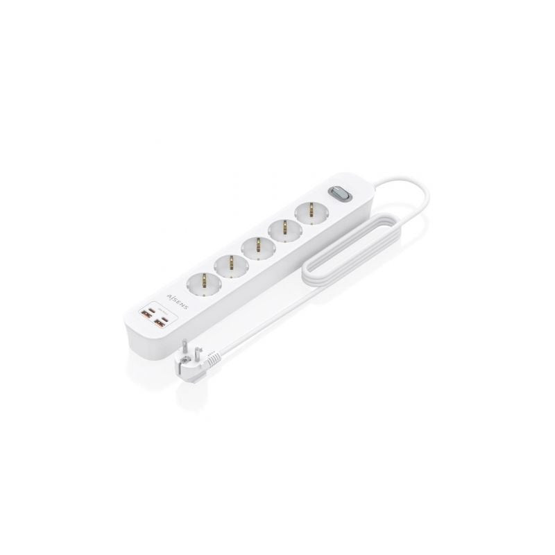 Regleta con Interruptor Aisens ASPS-2A2C14-W/ 5 Tomas de Corriente/ 2 USB - 2 USB Tipo-C/ Cable 1.4m/ Blanco - ASPS-2A2C14-W