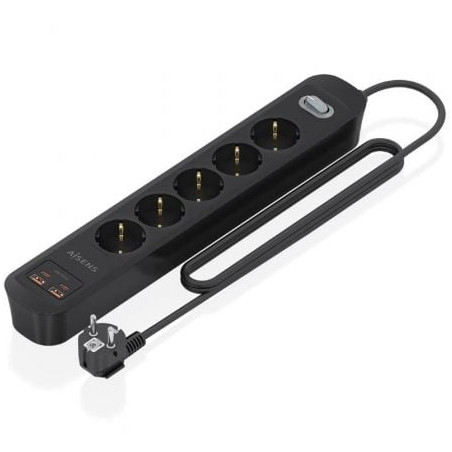 Regleta con Interruptor Aisens ASPS-2A2C15-BK/ 5 Tomas de Corriente/ 2 USB - 2 USB Tipo-C/ Cable 1.4m/ Negro - ASPS-2A2C15-BK
