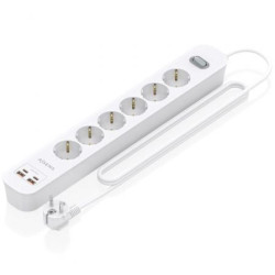 Regleta con Interruptor Aisens ASPS-2A2C16-W/ 6 Tomas de Corriente/ 2 USB - 2 USB Tipo-C/ Cable 1.4m/ Blanco - ASPS-2A2C16-W