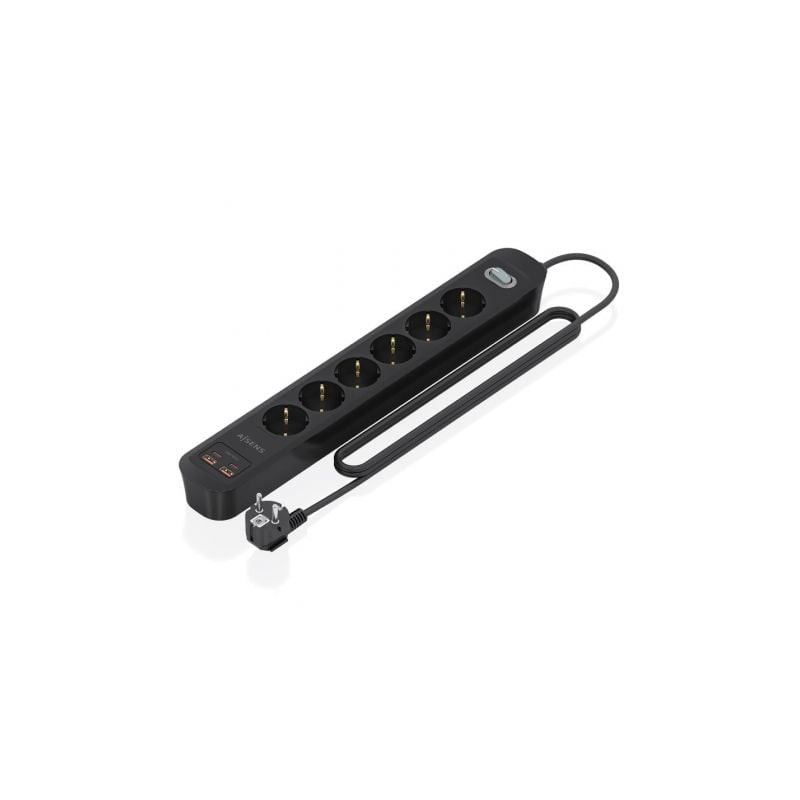 Regleta con Interruptor Aisens ASPS-2A2C17-BK/ 6 Tomas de Corriente/ 2 USB - 2 USB Tipo-C/ Cable 1.4m/ Negro - ASPS-2A2C17-BK