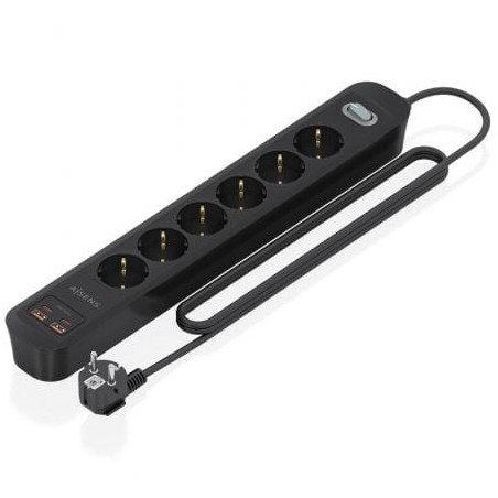 Regleta con Interruptor Aisens ASPS-2A2C17-BK/ 6 Tomas de Corriente/ 2 USB - 2 USB Tipo-C/ Cable 1.4m/ Negro - ASPS-2A2C17-BK