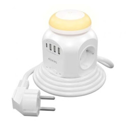 Regleta con Interruptor y Luz Nocturna Aisens ASPS-3A1CL01-W/ 4 Tomas de Corriente/ 1 USB Tipo-C/ 3 USB/ Cable 1.8m/ Blanco - AS