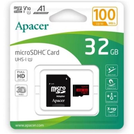 Tarjeta de Memoria Apacer 32GB microSD HC UHS 1 con Adaptador/ Clase 10/ 100MBs - AP32GMCSH10UB-R