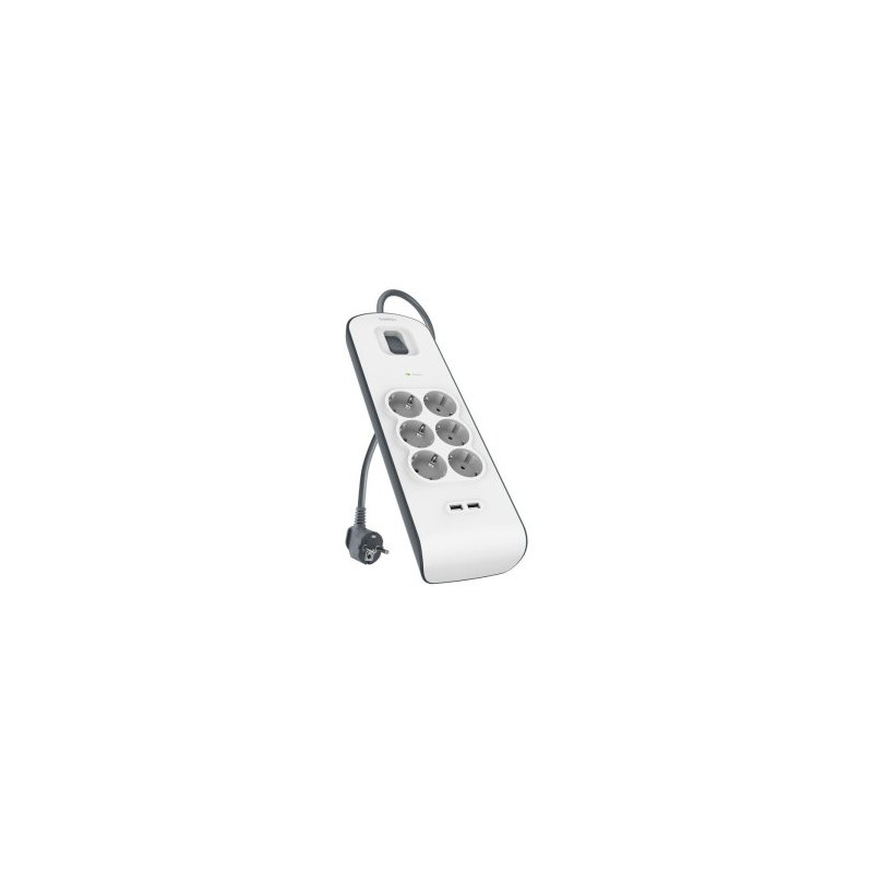 Belkin Surge Prot.Strip 6 outlet 2xUSB-A, 2m Cable BSV604vf2M-V2 - BSV604VF2M-V2
