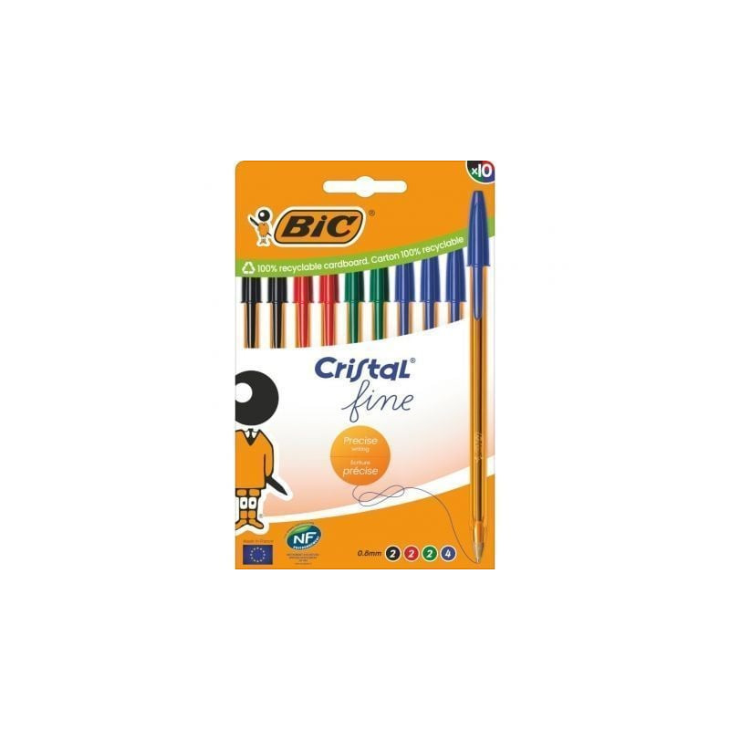 Bolígrafos de Tinta de Aceite Bic Cristal Fine 516356/ 10 unidades/ Colores Surtidos - 516356