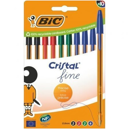 Bolígrafos de Tinta de Aceite Bic Cristal Fine 516356/ 10 unidades/ Colores Surtidos - 516356
