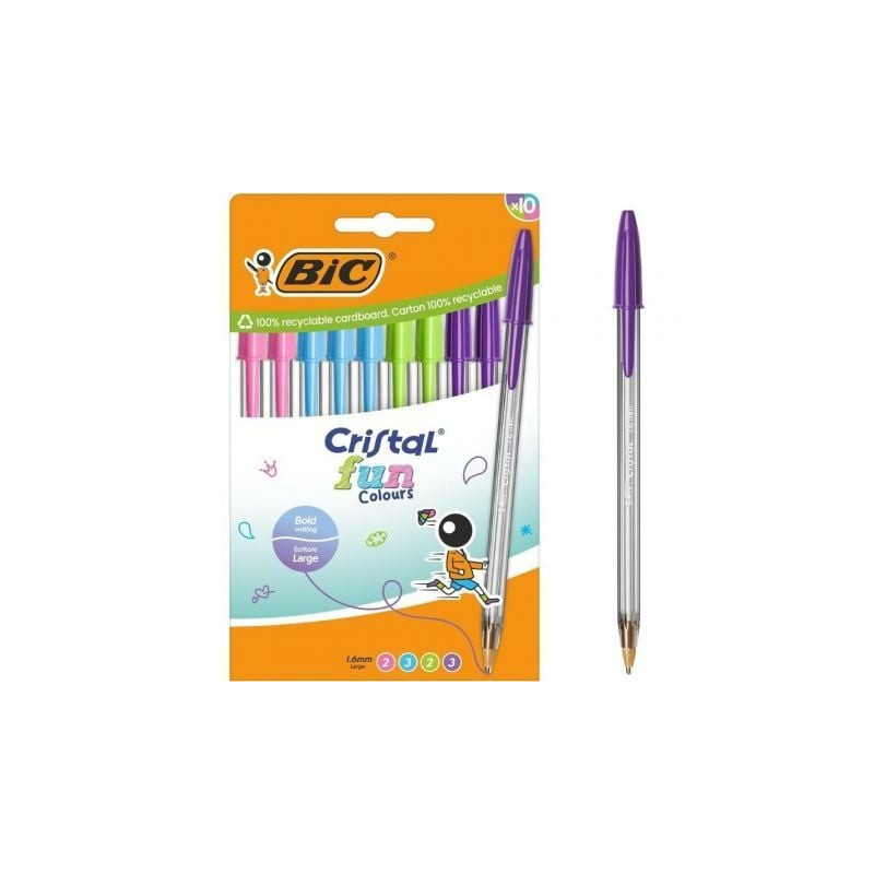 Bolígrafos de Tinta de Aceite Bic Cristal Fun 524176/ 10 unidades/ Colores Surtidos - 524176