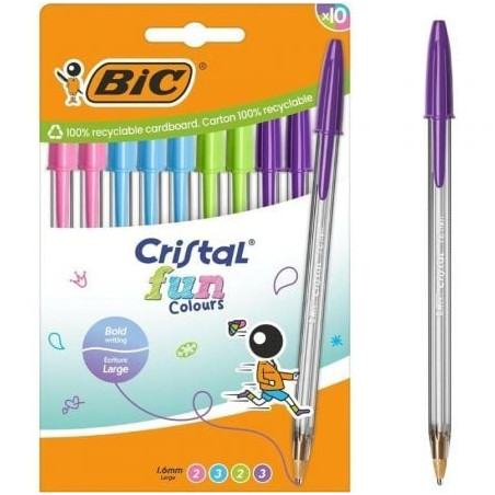 Bolígrafos de Tinta de Aceite Bic Cristal Fun 524176/ 10 unidades/ Colores Surtidos - 524176