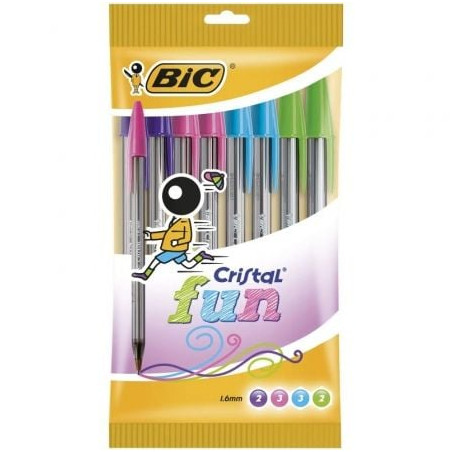Bolígrafos de Tinta de Aceite Bic Cristal Fun 921342/ 10 unidades/ Colores Surtidos - 921342