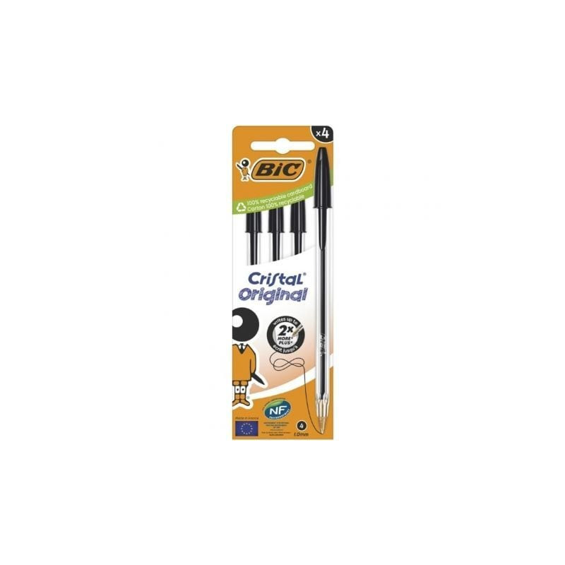 Bolígrafos de Tinta de Aceite Bic Cristal Original 516335/ 4 unidades/ Negros - 516335
