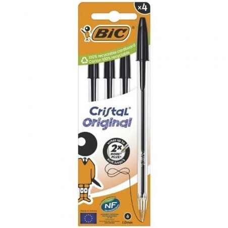 Bolígrafos de Tinta de Aceite Bic Cristal Original 516335/ 4 unidades/ Negros - 516335