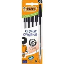 Caja de Bolígrafos de Tinta de Aceite Bic Cristal Original 516345/ 5 unidades/ Negros - 516345