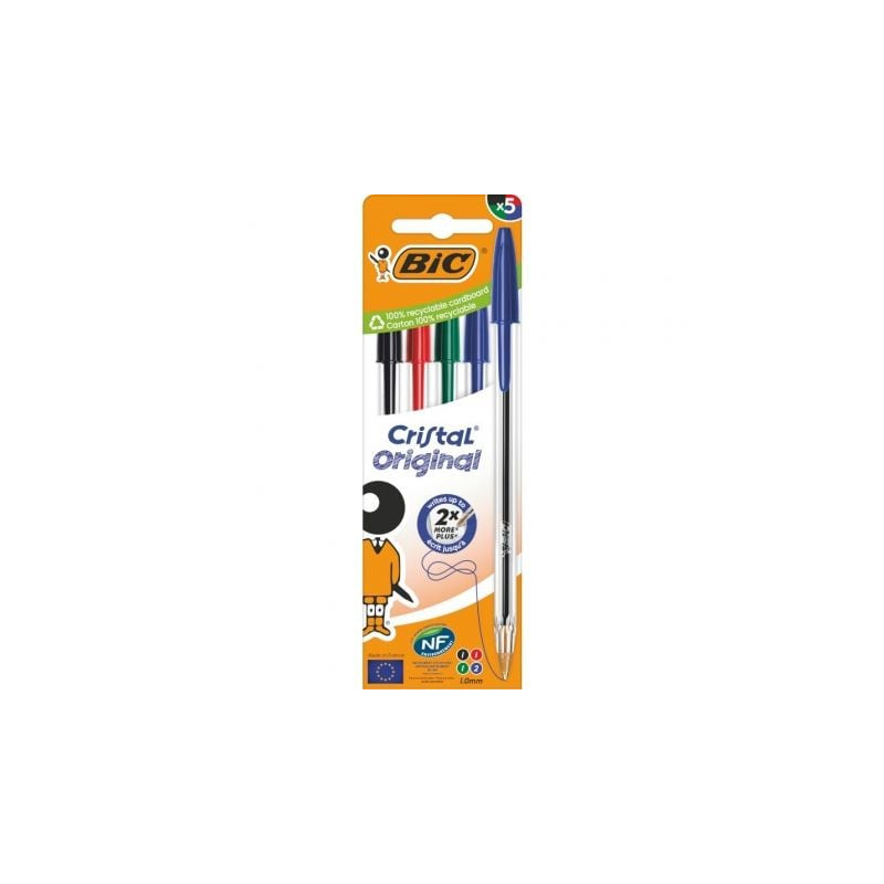 Bolígrafos de Tinta de Aceite Bic Cristal Original 516346/ 5 unidades/ Colores Surtidos - 516346