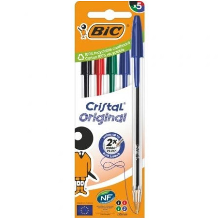 Bolígrafos de Tinta de Aceite Bic Cristal Original 516346/ 5 unidades/ Colores Surtidos - 516346
