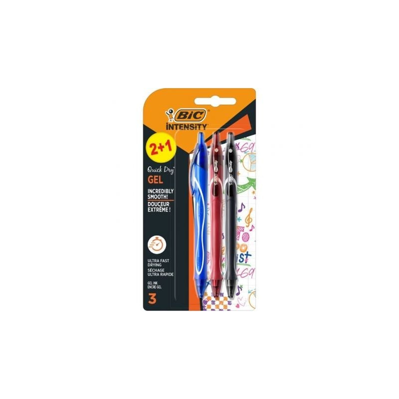 Bolígrafo de Tinta de Gel Retráctil Bic Gelocity Quick Dry 972035/ 3 unidades/ Surtidos - 972035