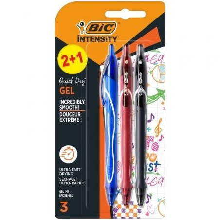Bolígrafo de Tinta de Gel Retráctil Bic Gelocity Quick Dry 972035/ 3 unidades/ Surtidos - 972035