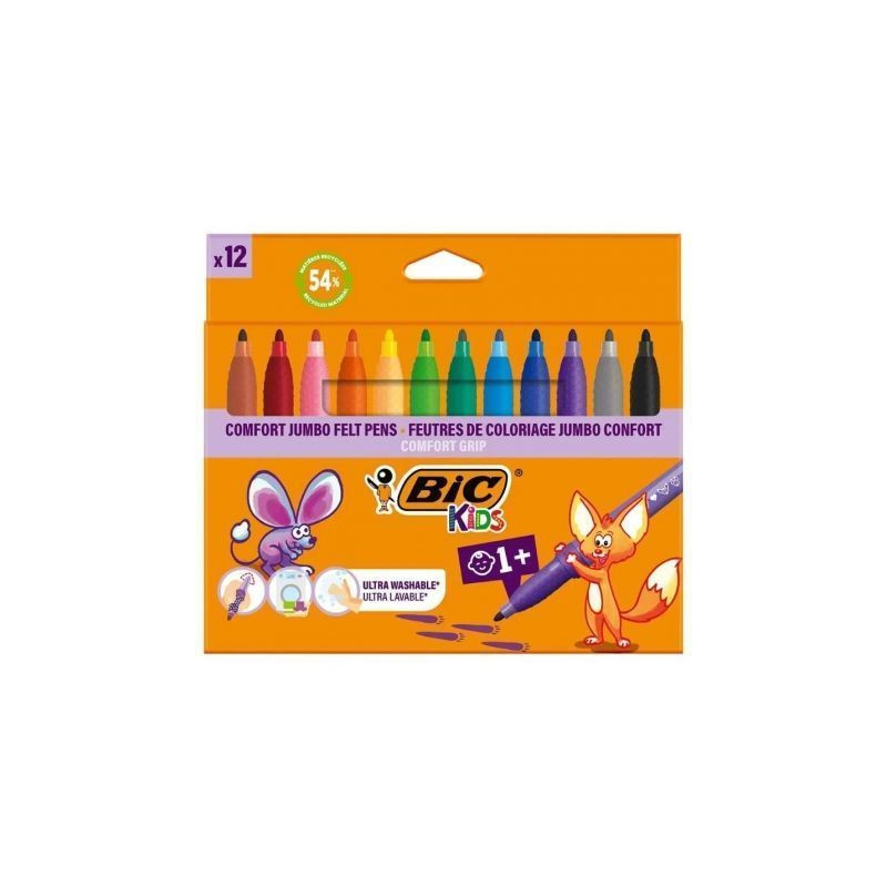 Rotuladores Punta Ancha Bic Kids Comfort Jumbo 517250/ 12 unidades/ Colores Surtidos - 517250