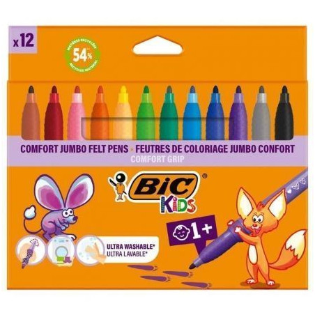 Rotuladores Punta Ancha Bic Kids Comfort Jumbo 517250/ 12 unidades/ Colores Surtidos - 517250