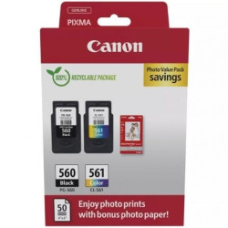 Cartucho de Tinta Original Canon PG-560 + CL-561 Multipack/ Negro/ Tricolor + Papel Fotográfico - 3713C008