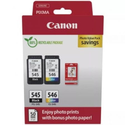Cartucho de Tinta Original Canon PG-545 + CL-546 Multipack/ Negro/ Tricolor + Papel Fotográfico - 8287B008