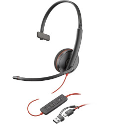 Auriculares poly monoaurales blackwire 3210 usb - c + adaptador usb - c - a - 8X214AA-2
