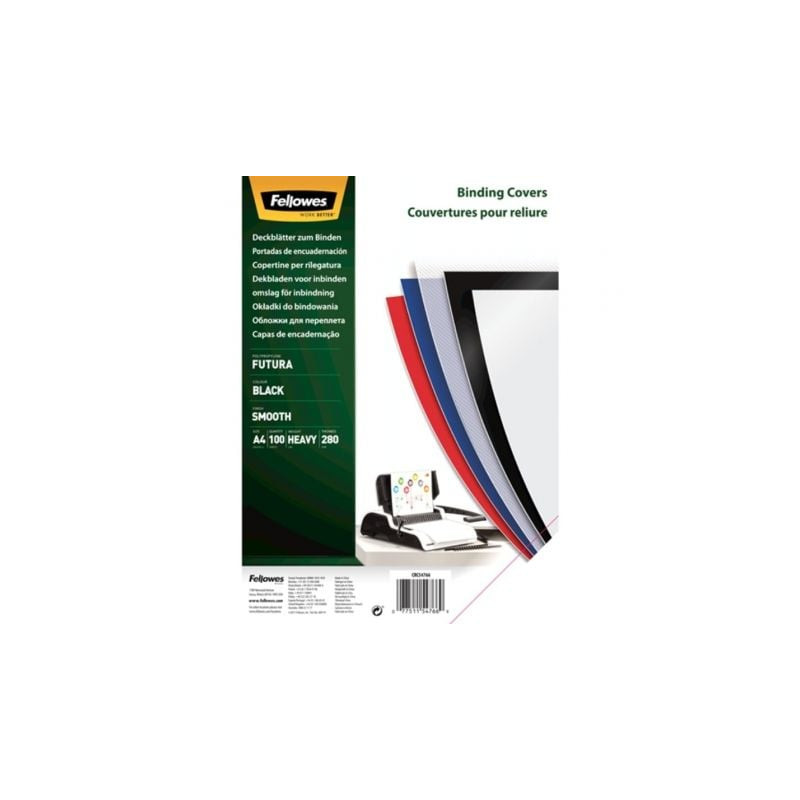 Portadas de Polipropileno Fellowes 5476603/ A4/ 300 Micras/ 100 unidades/ Negras - 5476603