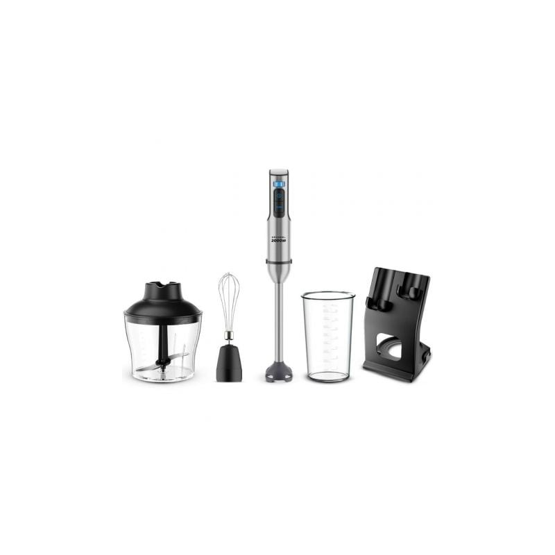 Batidora de mano Grunkel BM-2000SET/ 2000W/ Capacidad 0.8L/ Incluye Vaso, Picadora, Varilla y Soporte - BM-2000SET