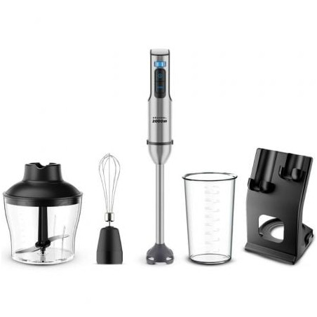 Batidora de mano Grunkel BM-2000SET/ 2000W/ Capacidad 0.8L/ Incluye Vaso, Picadora, Varilla y Soporte - BM-2000SET