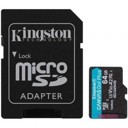 Tarjeta de Memoria Kingston CANVAS Go! Plus 64GB microSD XC con Adaptador/ Clase 10/ 200MBs - SDCG4/64GB