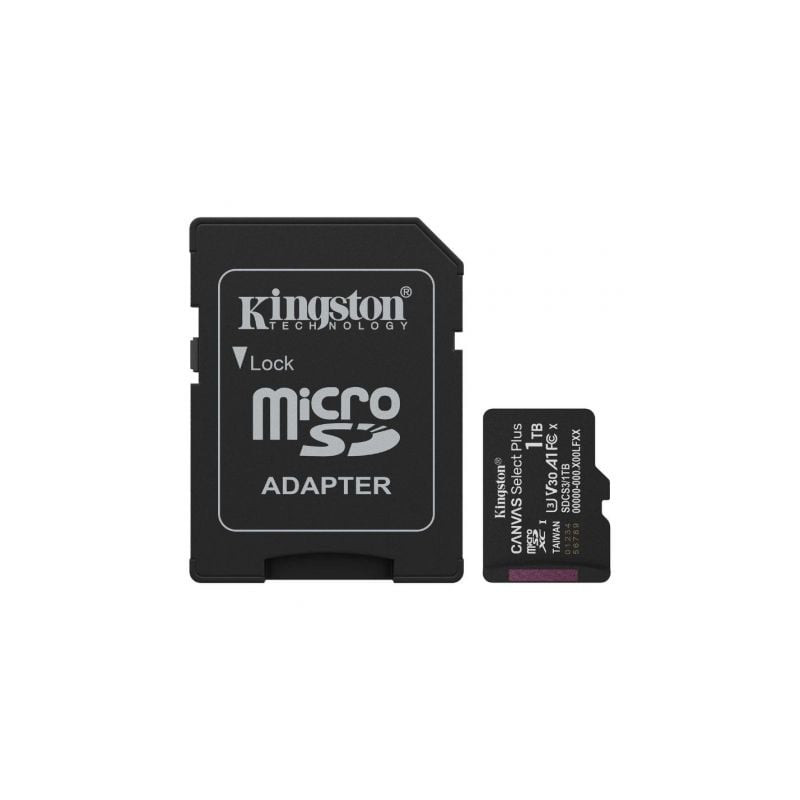 Tarjeta de Memoria Kingston CANVAS Select Plus 1TB microSD XC con Adaptador/ Clase 10/ 150MBs - SDCS3/1TB