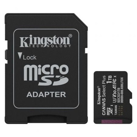 Tarjeta de Memoria Kingston CANVAS Select Plus 1TB microSD XC con Adaptador/ Clase 10/ 150MBs - SDCS3/1TB