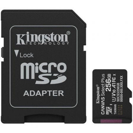 Tarjeta de Memoria Kingston CANVAS Select Plus 256GB microSD XC con Adaptador/ Clase 10/ 150MBs - SDCS3/256GB